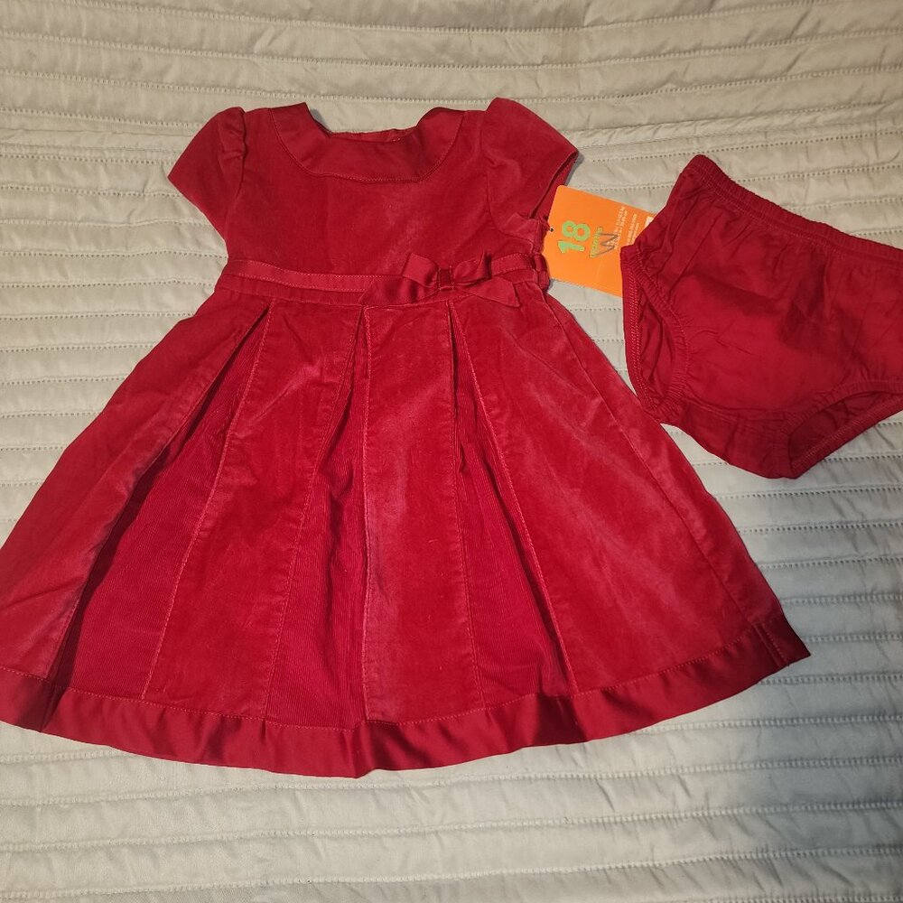 NWT~CARTER'S~Dress Me Up! Red Velveteen SS Pleated DRESS & Blmr~18m